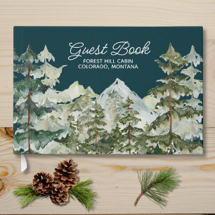 Watercolor Pine Forest Mountain Rustic Foil Guest Book