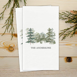 Watercolor Pine Forest & Mountain Rustic Paper Guest Towels
