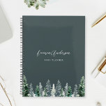 Watercolor Pine Forest on Dark Sage 2024 Planner<br><div class="desc">Custom-designed spiral planner featuring watercolor pine trees design with custom name and text on dark sage color background.</div>