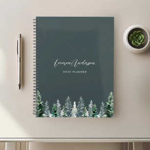 Watercolor Pine Forest on Dark Sage 2024 Planner