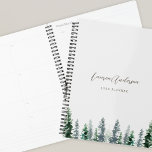 Watercolor Pine Forest on Gray 2024 Planner<br><div class="desc">Custom-designed spiral planner featuring watercolor pine trees design with custom name and text on light gray color background.</div>