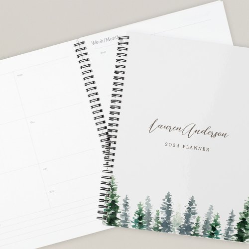 Watercolor Pine Forest on Gray 2024 Planner