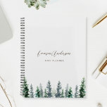 Watercolor Pine Forest on Gray 2024 Planner<br><div class="desc">Custom-designed spiral planner featuring watercolor pine trees design with custom name and text on light gray color background.</div>