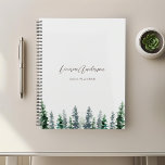Watercolor Pine Forest on Gray 2024 Planner<br><div class="desc">Custom-designed spiral planner featuring watercolor pine trees design with custom name and text on light gray color background.</div>