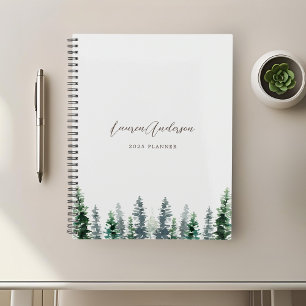 Watercolor Pine Forest on Gray 2024 Planner