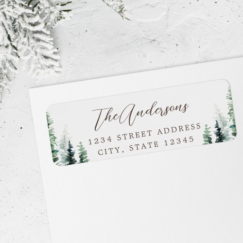 Watercolor Pine Forest on Gray Return Address Label