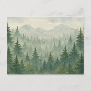 Watercolor Pine Forest Postcard – Green Mountain