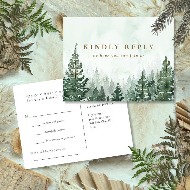 Watercolor Pine Forest Song Request RSVP Postcard (Watercolor Pine Forest Song Request RSVP Postcard)