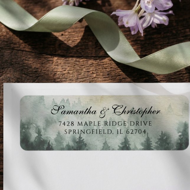 Watercolor pine Forest Wedding Label (Creator Uploaded)