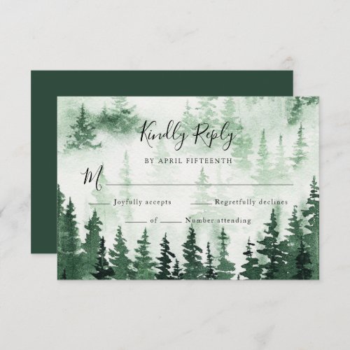 Watercolor Pine Forest Wedding RSVP card 