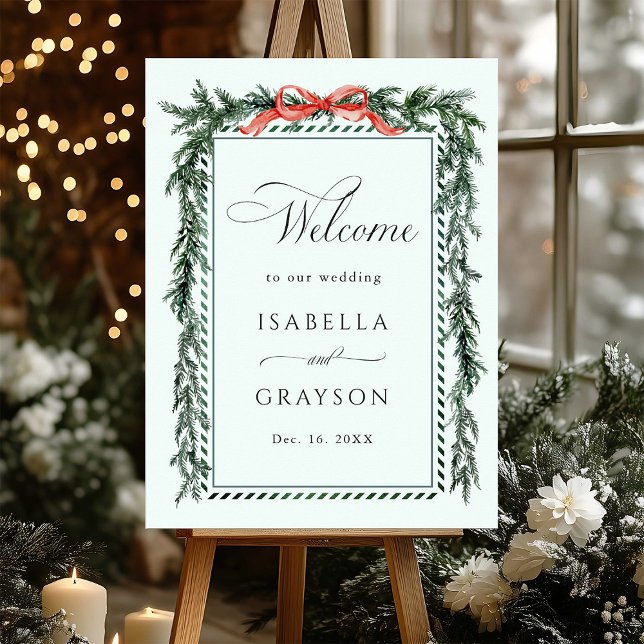 Watercolor Pine Garland Wedding Welcome Mint Green Poster (Creator Uploaded)