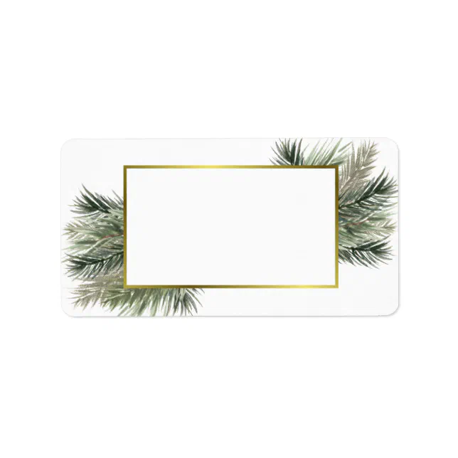 Watercolor Pine Gold Frame Blank DIY Print Address Label | Zazzle
