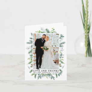 Watercolor Pine Greenery Love Thanks Wedding Note Thank You Card