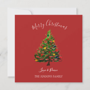 Watercolor Pine Merry Christmas Tree Holiday Card
