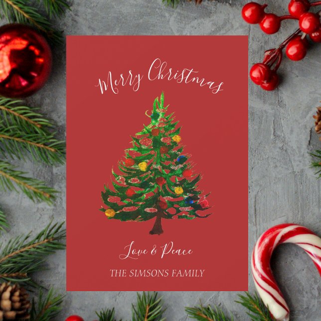 Watercolor Pine Merry Christmas Tree  Holiday Card (Creator Uploaded)