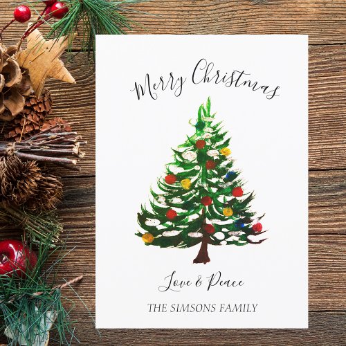 Watercolor Pine Merry Christmas Tree  Holiday Card