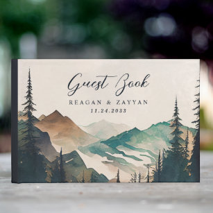 Watercolor Pine Mountain Forest Rustic Wedding Guest Book