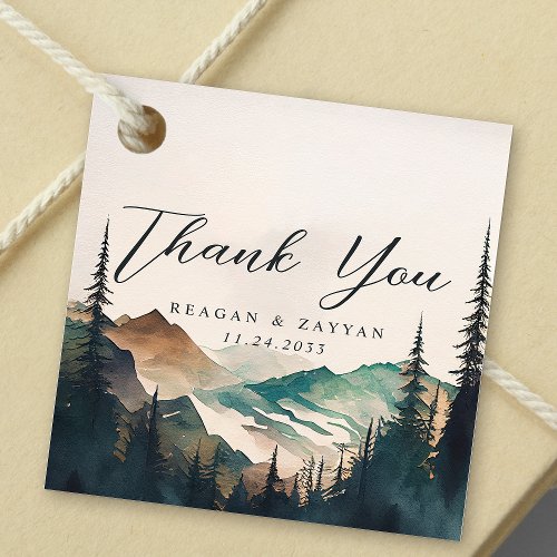 Watercolor Pine Mountain Forest Wedding Thank You Favor Tags