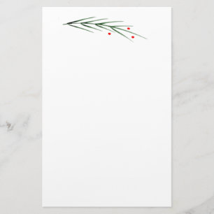 Watercolor Pine Needles and Berries Stationery