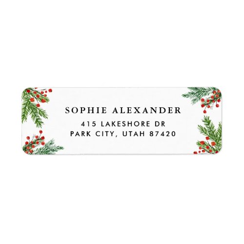 Watercolor Pine Needles and Holly Borders Holiday Label