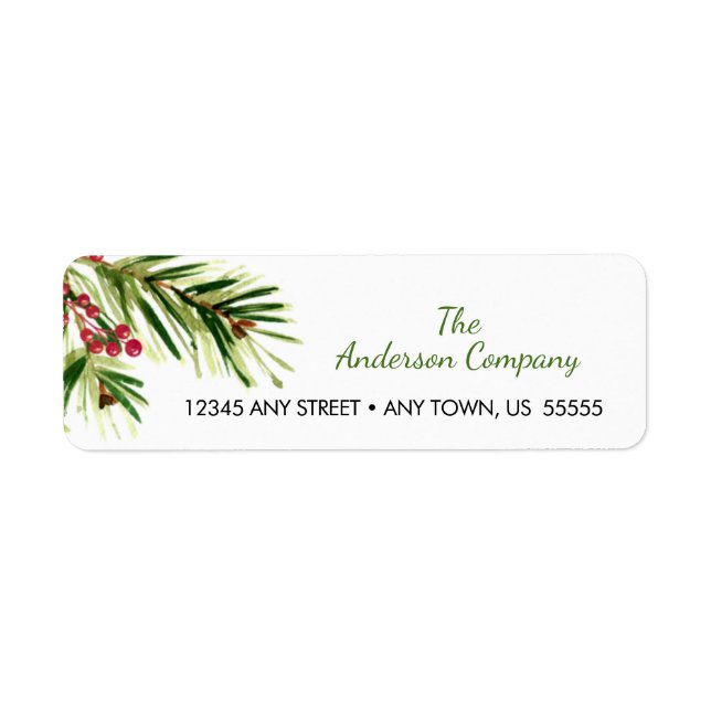 Watercolor Pine Needles Christmas Holiday Label (Front)