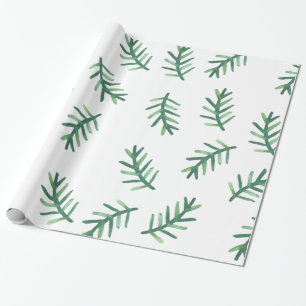Watercolor Pine Needles Holiday Pattern Wrapping Paper