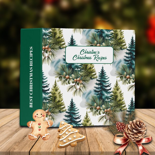 Watercolor Pine Pattern Elegant Winter 3 Ring Binder (Creator Uploaded)