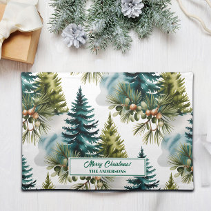 Watercolor Pine Pattern Elegant Winter Cloth Placemat