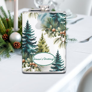Watercolor Pine Pattern Elegant Winter Flask