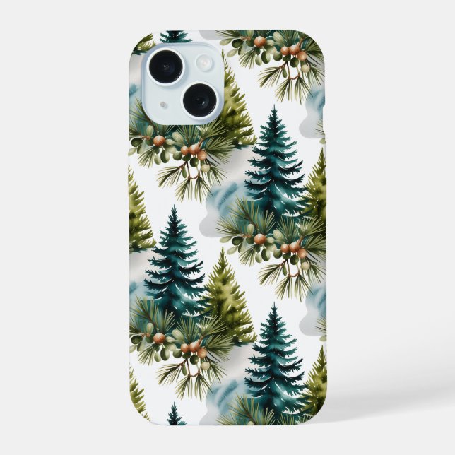 Watercolor Pine Pattern Elegant Winter  Iphone Case (Back)