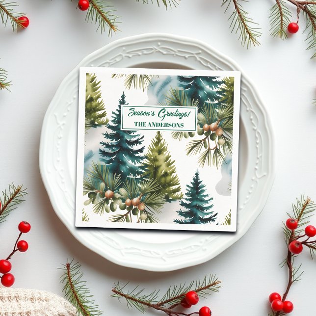 Watercolor Pine Pattern Elegant Winter  Napkins (Creator Uploaded)