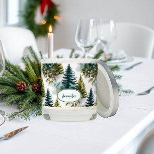 Watercolor Pine Pattern Elegant Winter Scented Candle