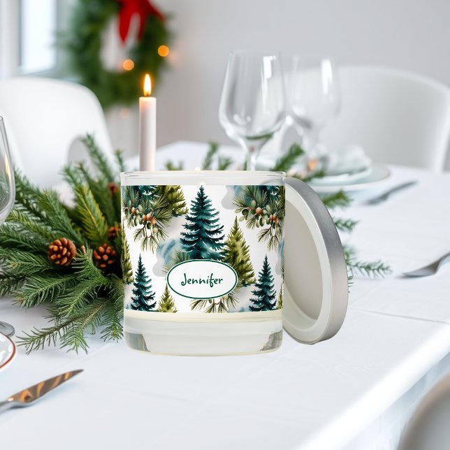 Watercolor Pine Pattern Elegant Winter Scented Candle (Creator Uploaded)