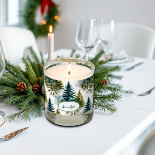 Watercolor Pine Pattern Elegant Winter Scented Candle