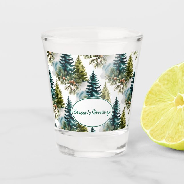Watercolor Pine Pattern Elegant Winter Shot Glass (Front)