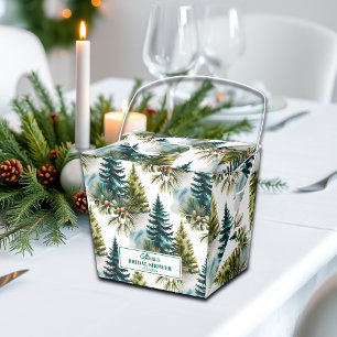 Watercolor Pine Pattern Winter Bridal Shower Favor Boxes