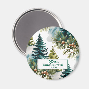Watercolor Pine Pattern Winter Bridal Shower Favor Magnet