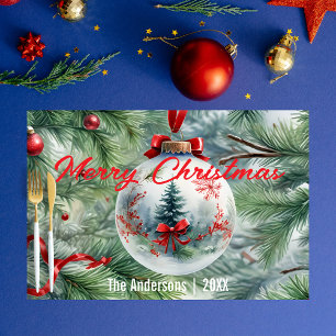 Watercolor Pine Red Bauble Christmas Placemat