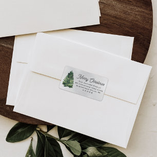 Watercolor Pine Snowy Merry Christmas Address Label