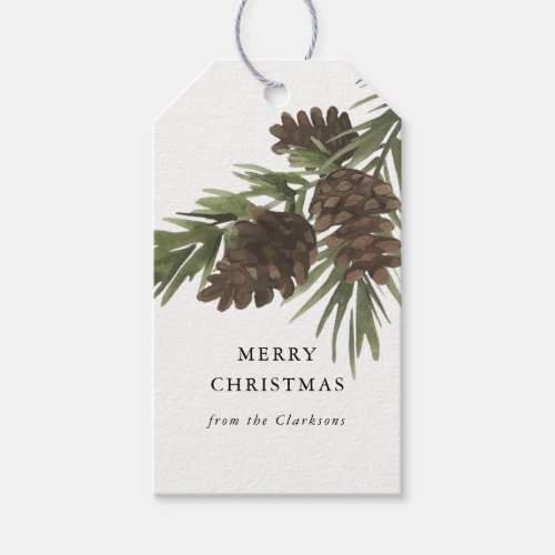 Watercolor Pine Sprigs Christmas Gift Tag