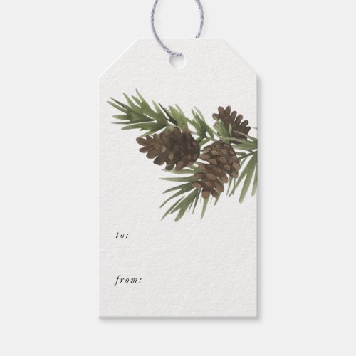 Watercolor Pine Sprigs Christmas Gift Tag
