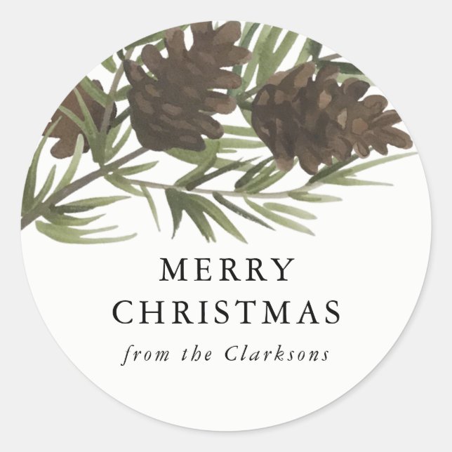 Watercolor Pine Sprigs Christmas Sticker (Front)