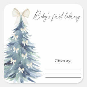 Watercolor pine tree bow - Baby Shower bookplate