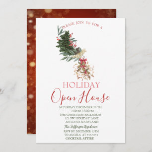 Watercolor Pine Tree Branch,Mistletoe Open House Invitation