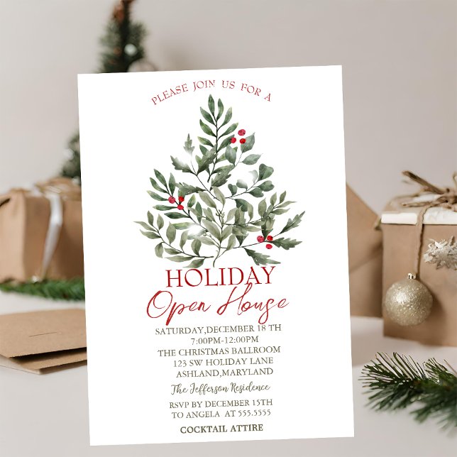 Watercolor Pine Tree Branches Holiday Open House   Invitation (Creator Uploaded)