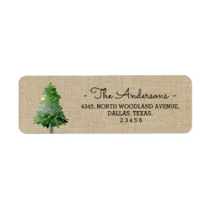 Watercolor Pine Tree Burlap Holiday Address Label