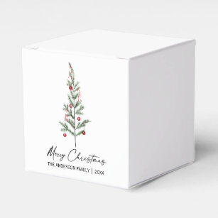 Watercolor Pine Tree Calligraphy Ink Christmas Favor Boxes
