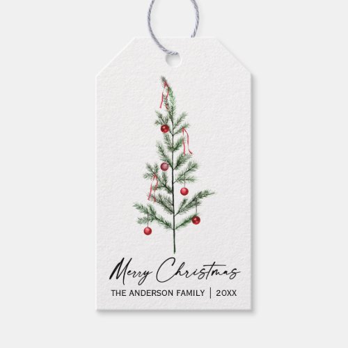 Watercolor Pine Tree Calligraphy Ink Christmas Gift Tags