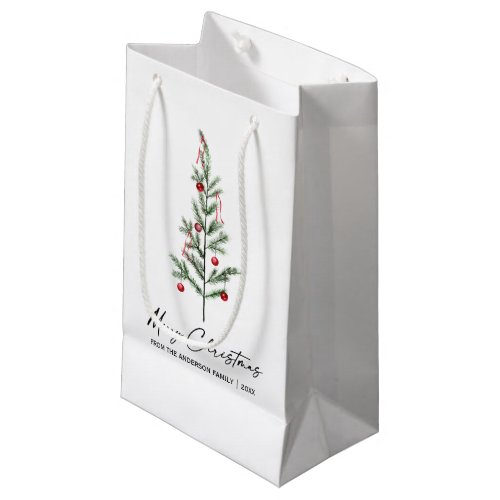 Watercolor Pine Tree Calligraphy Ink Christmas Small Gift Bag