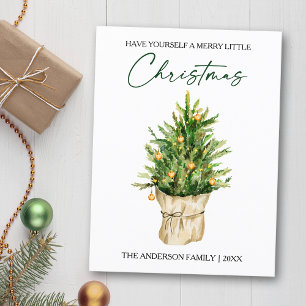 Watercolor Pine Tree Calligraphy Ink Holiday Postcard